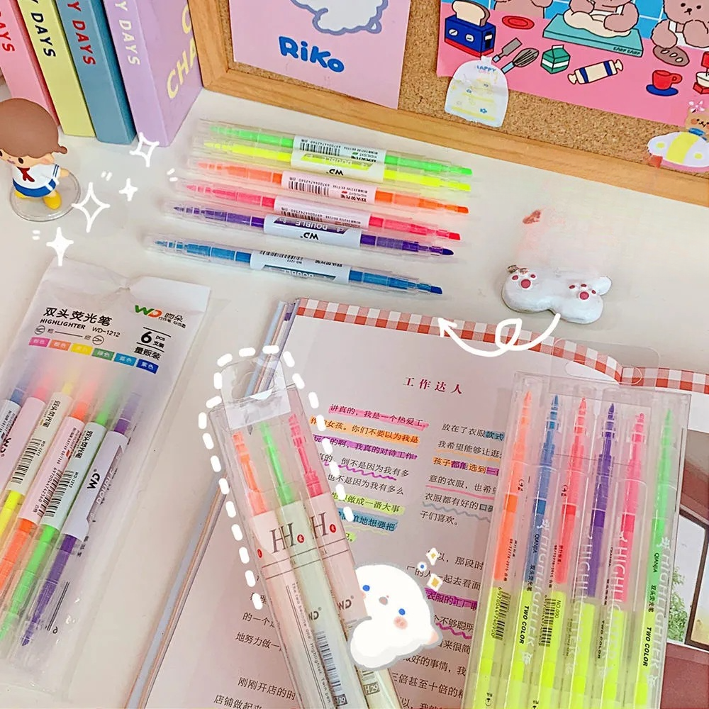 Wholesale Plastic 6-color Set Double-ended Highlighter