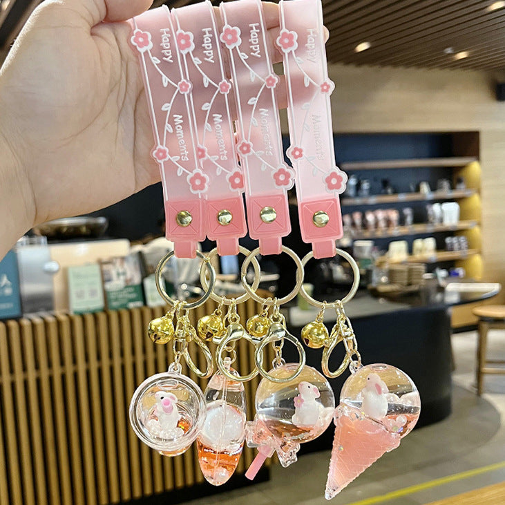 Wholesale Cherry Blossom Oil Bunny ift Bottle Acrylic Keychains