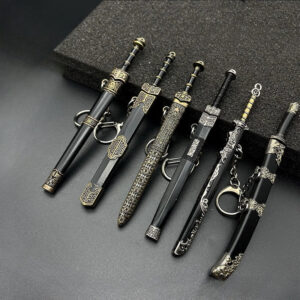 Wholesale Mini Sword Weapon Model with Sheath Embroidered Spring Knife Pendant