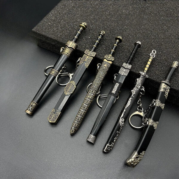 Wholesale Mini Sword Weapon Model with Sheath Embroidered Spring Knife Pendant