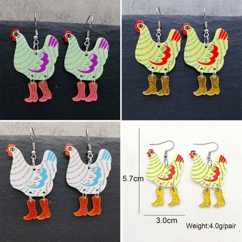 Wholesale Funny High Heels lka Dot Rooster Acrylic Earrings