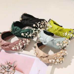 Wholesale of New Pearl Knotted Wide Edged PU Hair Bands