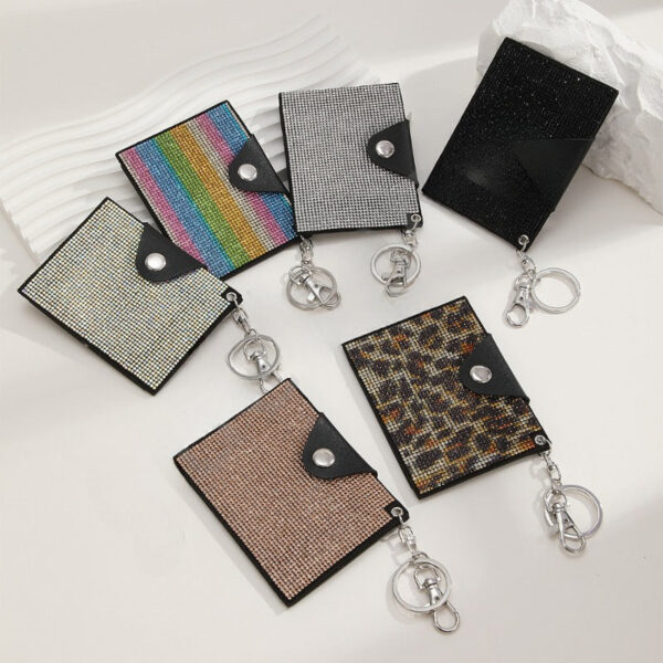 Wholesale Fashion Colorful Rhinestone Credit Card Holder Coin Purse Leopard Print Colorful Card Holder Leather Keychain