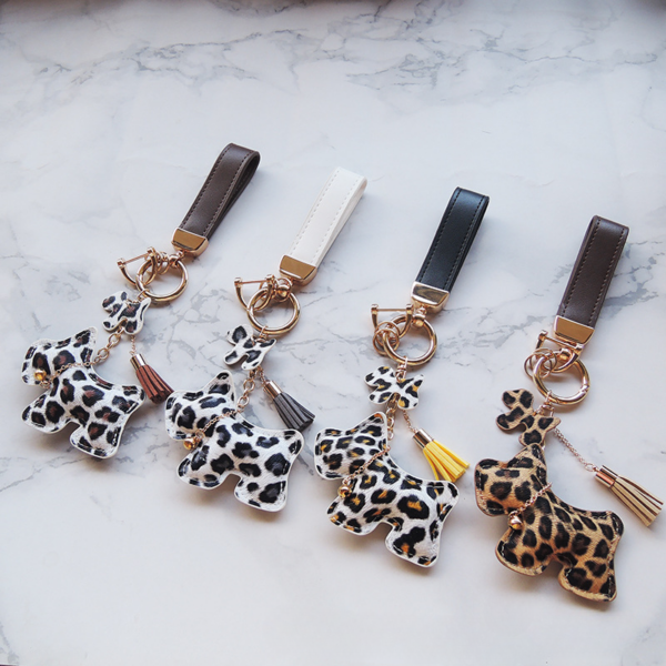Wholesale PU Leopard Print Puppy Keychain