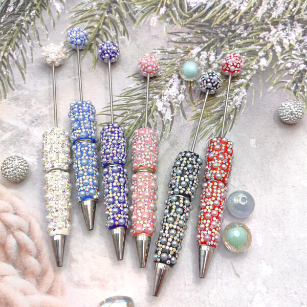 d4c5d6a8b66c6f7756bfb144552a4e1e-1 Wholesale Full of Diamonds and Pearls Creative Gradient Bead Piercing DIY Ballpoint Pen