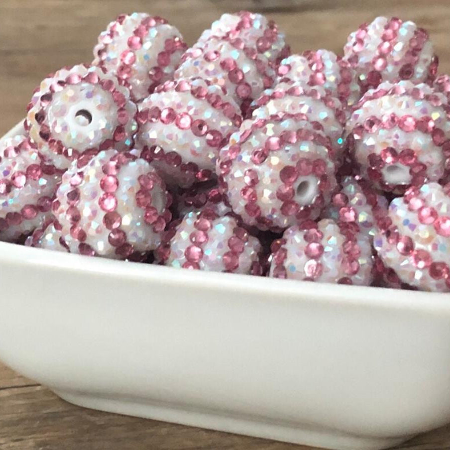 Wholesale 20MM Resin wder White Stripes Diamond Beads
