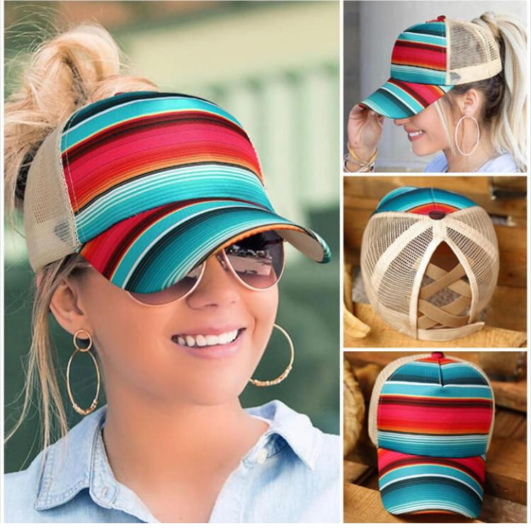 Wholesale Aztec Cotton Suower Color Stripe Printing Baseball Cap