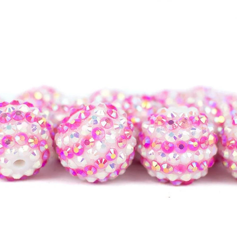 Wholesale 20MM Resin Diamond Ball Beads Rose Red and White Striped Diamond Ball Beads