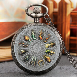 Wholesale Twelve Constellations Commemorative Epoxy Color Quartz Movement White Ancient Alloy Pocket Watch