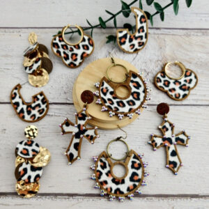 Wholesale Wooden Cut Double-layer Skin Leopard Print Exaggerated Retro Personality Grape String Earrings