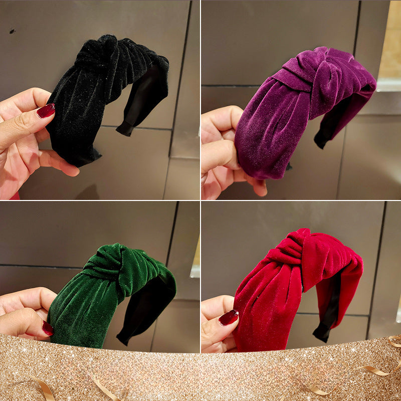 Wholesale Simple Gold Veet Solid Color Wide Edge Knotted Headband