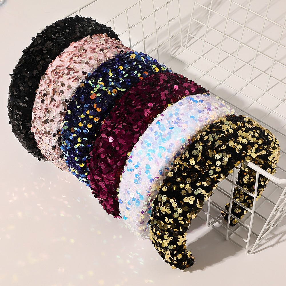 Wholesale Sequin Snge Wide Edge Hair Hoop