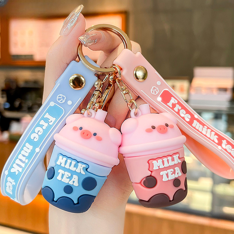 Wholesale Real Pig Milk Tea Cartoon Keychains