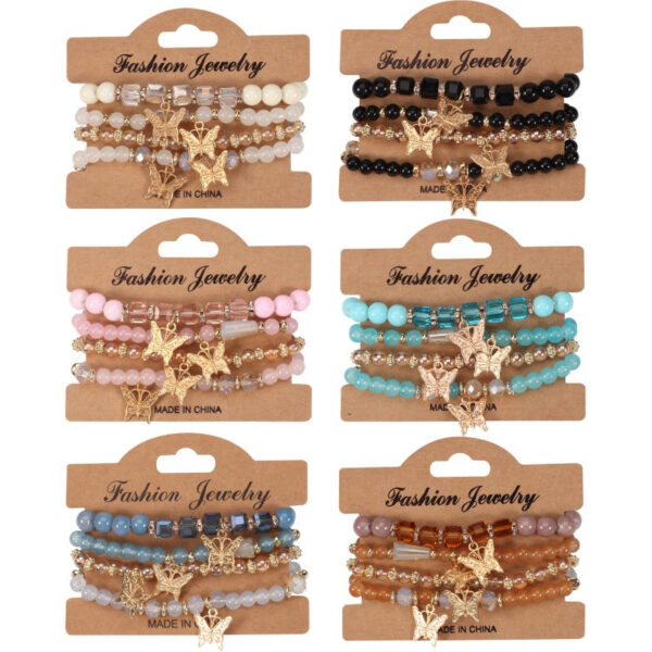 Wholesale Bohemian Multi-layer Butterfly Handmade Beads 4 Pieces/set Artificial Crystal Glass Diamond Bracelet