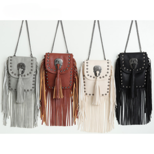 Wholesale PU Rivet Tassel Shoulder Bag