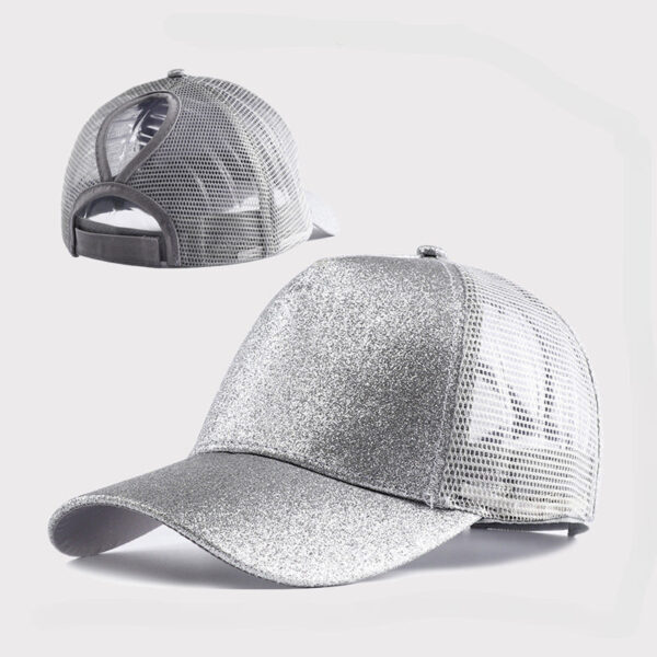 ee2dc4d459268103bbcb4f9a7e9cc566_80ad5ddc-8d84-4378-8ece-949a0c3b2677 Wholesale Back Opening Fashion Sequined Mesh Ponytail Hat