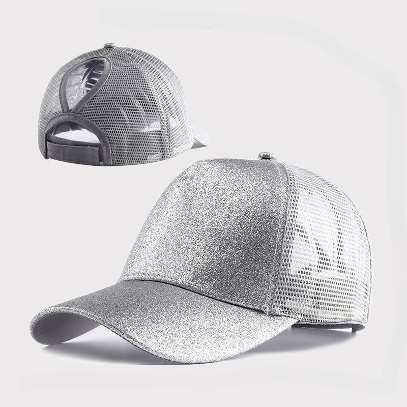 Wholesale Back Opening Fashion Sequined Mesh nytail Hat