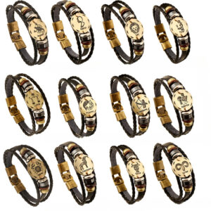 Wholesale Vintage 12 Zodiac Cowhide Multi-layer Bracelets