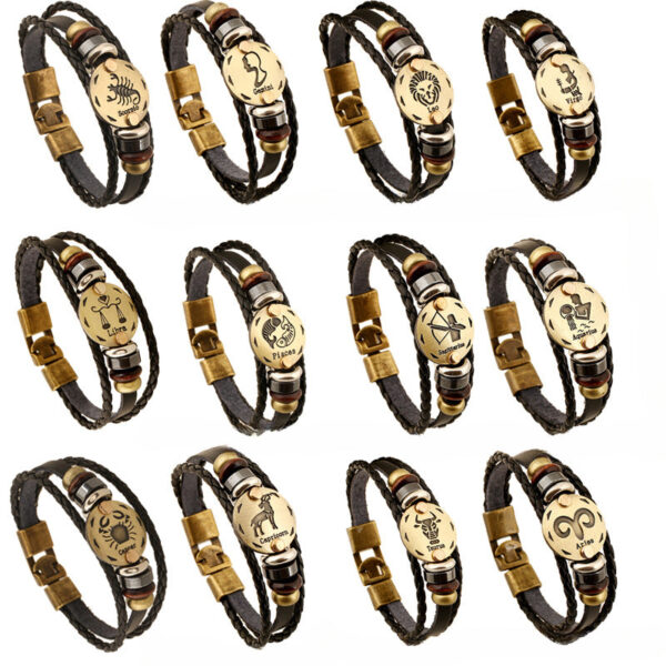efc1d28c700f88a984ab27f0b4db554d-1 Wholesale Vintage 12 Zodiac Cowhide Multi-layer Bracelets