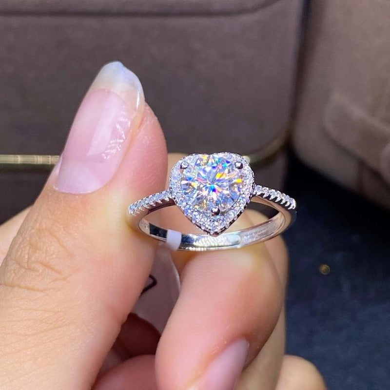 Wholesale Sier Simple and Exquisite Heart shaped Love Set Diamond Fashion Rings