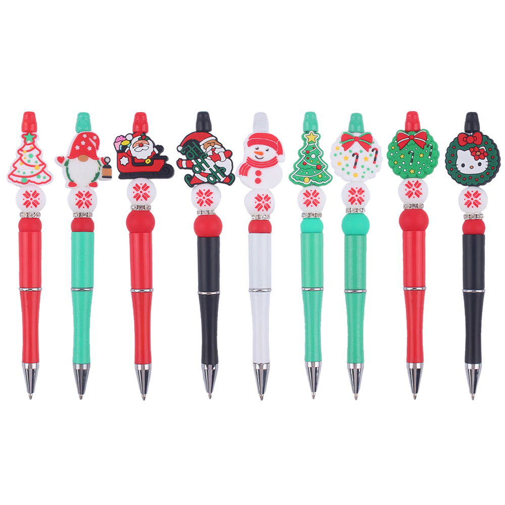 Wholesale Cartoon Christmas Snowman Tree Beadable Silicone Beaded Ballint Pen