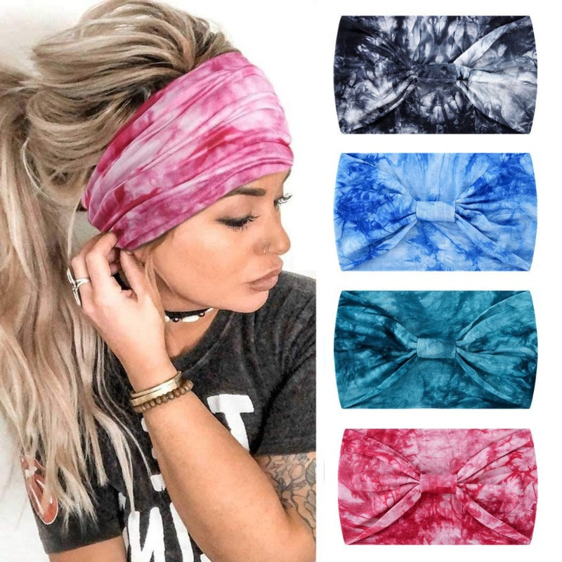 Wholesale Tie Dye Srts Yoga Women's Extra Wide Stretch Cotton Sweat-Absorbent Headband