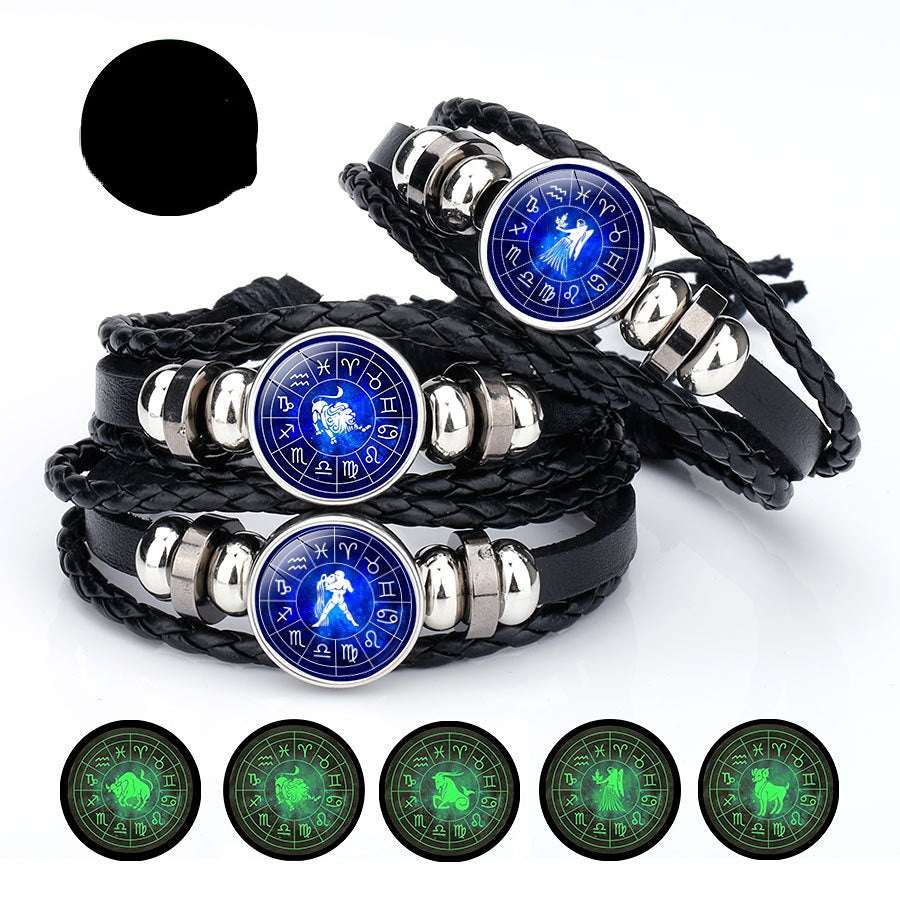 Wholesale Luminous 12 Contion Time Gems Leather Bracelet