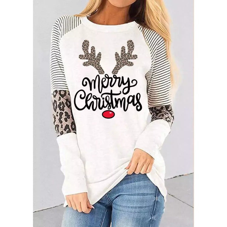 Wholesale Spandex T-shirts Korean Version Loose Casual Pullover Bottoms Christmas Tree Series