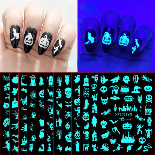 ff02f1f5245ff8dfdc4404bf6329f870 Wholesale Halloween Glow Nail Stickers Set of 12pcs