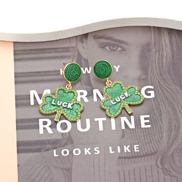 oly-8f94343ab9b4decb707a21620747a12f Wholesale St Patrick letter alloy drop oil Diamond Irish green Carnival LUCK earrings