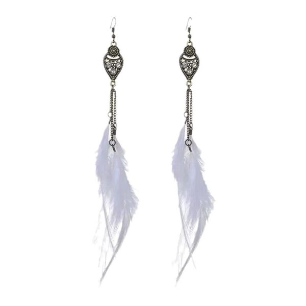oly-a7c23652ab239a13facbe1fc6187f626 Wholesale Cross-border new long chain feather earrings European and American ethnic style feather earrings 2024 scenic spot seaside photography earrings