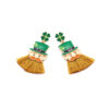 oly-ba474314724683b225450bc75d9829e0 Wholesale Cross-border St. Patrick Carnival four-leaf clover head tassel earrings alloy drop oil Irish hat earrings