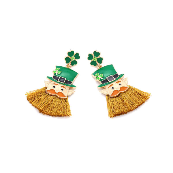 oly-ba474314724683b225450bc75d9829e0 Wholesale Cross-border St. Patrick Carnival four-leaf clover head tassel earrings alloy drop oil Irish hat earrings