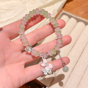 Pink and green butterfly bracelet