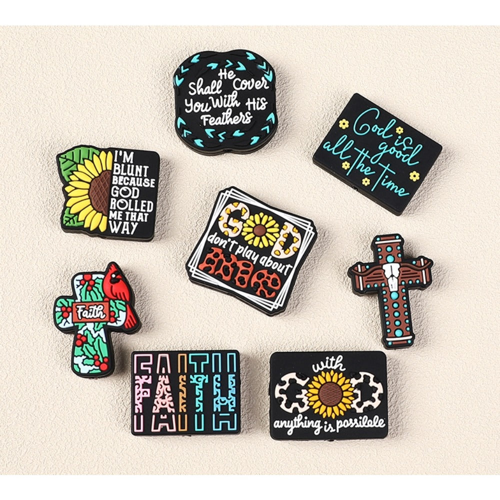 Wholesale Suower Letter Cross Pattern Silicone Beads