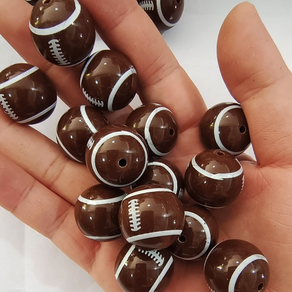 Wholesale 20MM Brown Rugby Printed Beads
