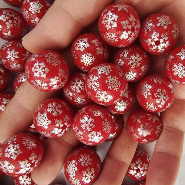 Wholesale 5pcs 20MM Christmas Silver Snowflake Print Beads