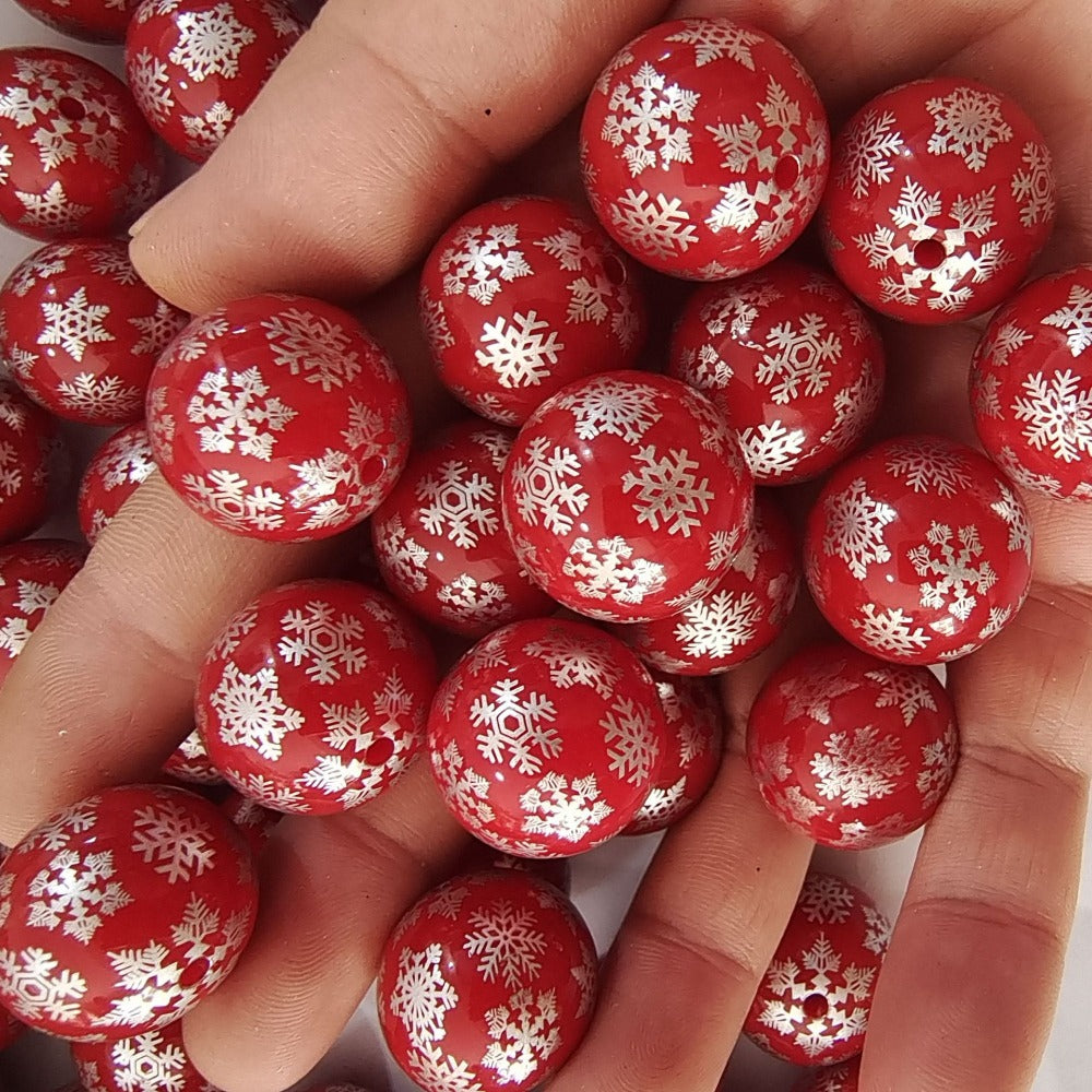 Wholesale 20MM Christmas Sier Snowflake Print Beads