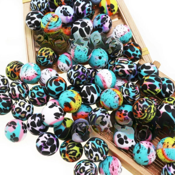 Wholesale 50PCS/PACK Leopard Print Water Transfer Silicone Beads