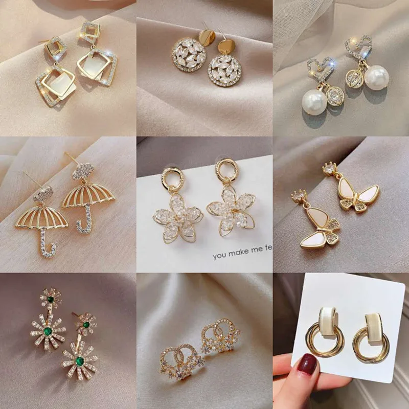 Wholesale 1 Pair Fashion Flower Butterfly Bow Knot Inlay Alloy Artificial Pearls Rhinestones Shell Earrings