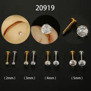 1 Piece 304 Stainless Steel Zircon Round Lip Rings