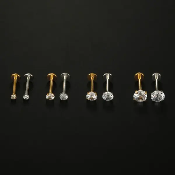 1 Piece 304 Stainless Steel Zircon Round Lip Rings