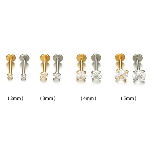 1 Piece 304 Stainless Steel Zircon Round Lip Rings