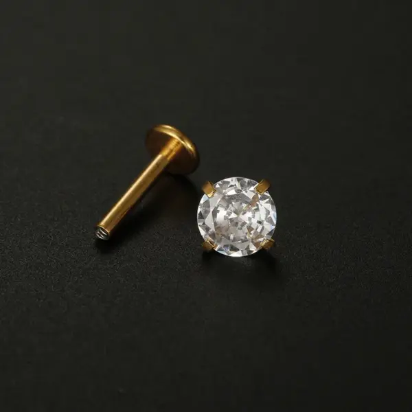 1 Piece 304 Stainless Steel Zircon Round Lip Rings