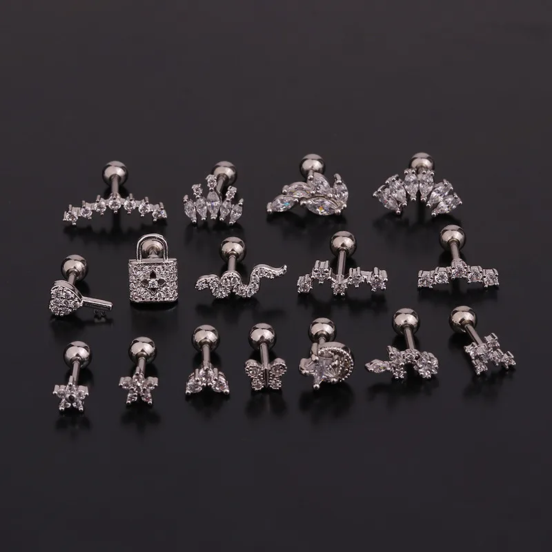 Wholesale 1 Piece 316L Stainless Steel Copper Zircon Ear Cartilage Rings & Studs Geometric Waterproof Non Tarnish Surgical Steel Women'S
