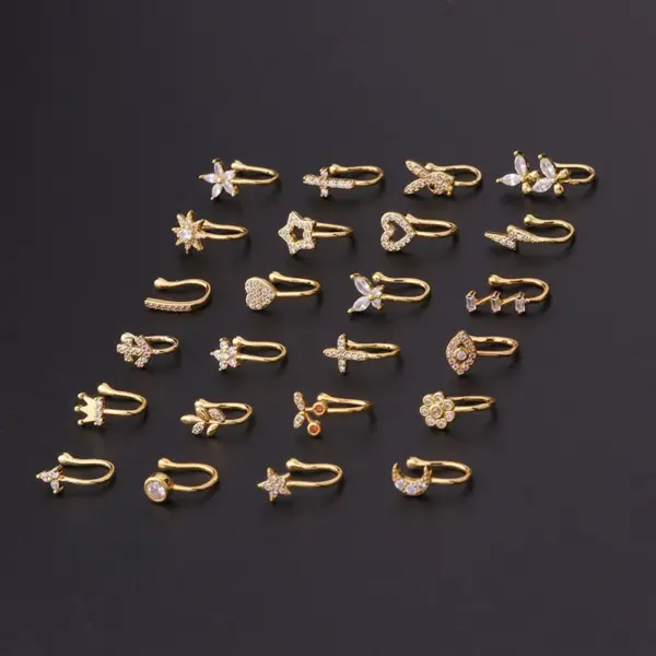 1 Piece Copper Zircon Ear Cartilage Rings & Studs U Shape Plating Nose Pin