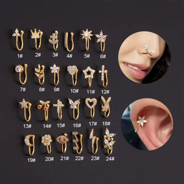 1 Piece Copper Zircon Ear Cartilage Rings & Studs U Shape Plating Nose Pin
