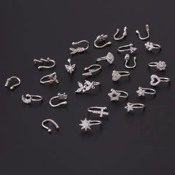 1 Piece Copper Zircon Ear Cartilage Rings & Studs U Shape Plating Nose Pin