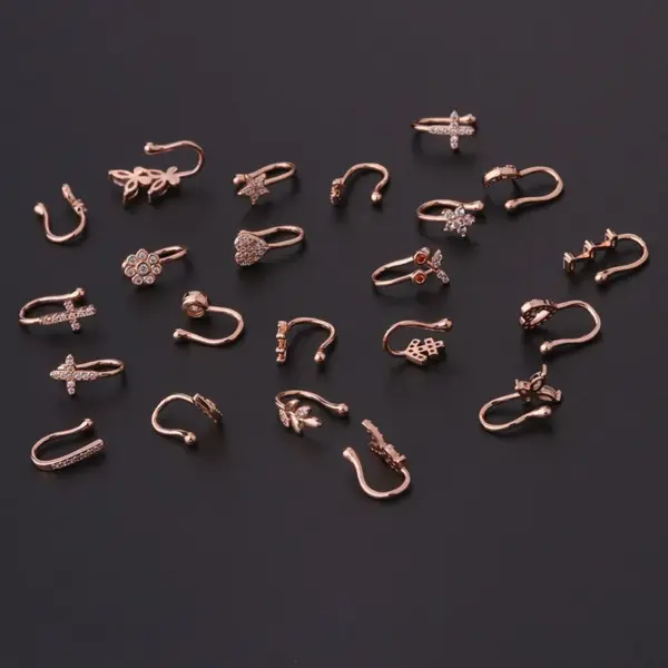 1 Piece Copper Zircon Ear Cartilage Rings & Studs U Shape Plating Nose Pin