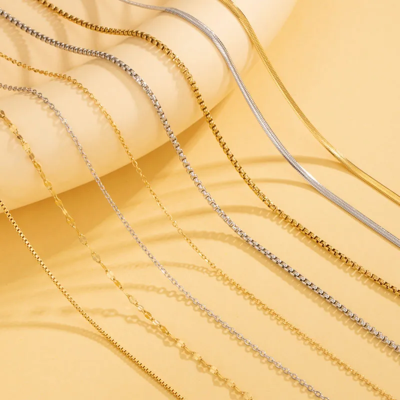 Wholesale 1 Piece Solid Color Necklace Stainless Steel Titanium Steel Vacuum Plating 18K Gold Plated Women'S Box Chain Snake Chain Simple Style